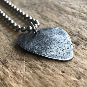 30 INCHES Textured Stainless Steel Guitar Pick Necklace
